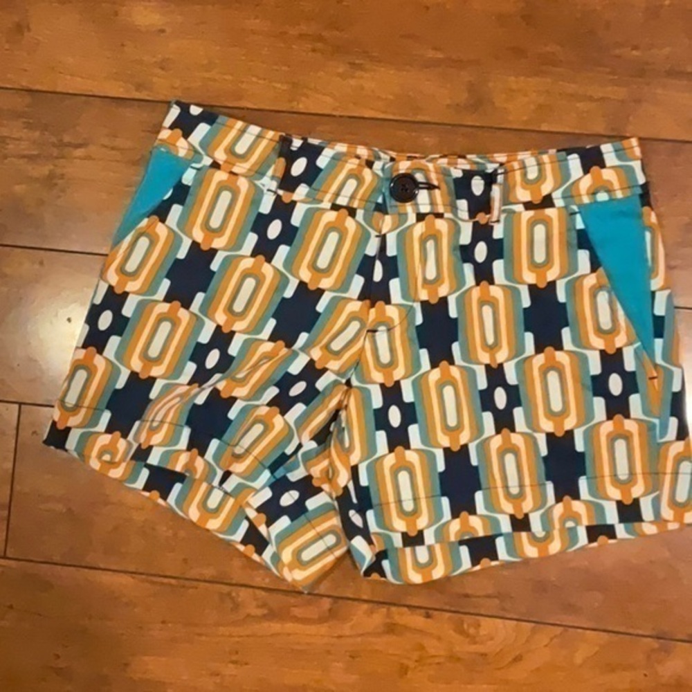 Tracy Negoshian Orange and Blue Geometric Print Shorts Size 4